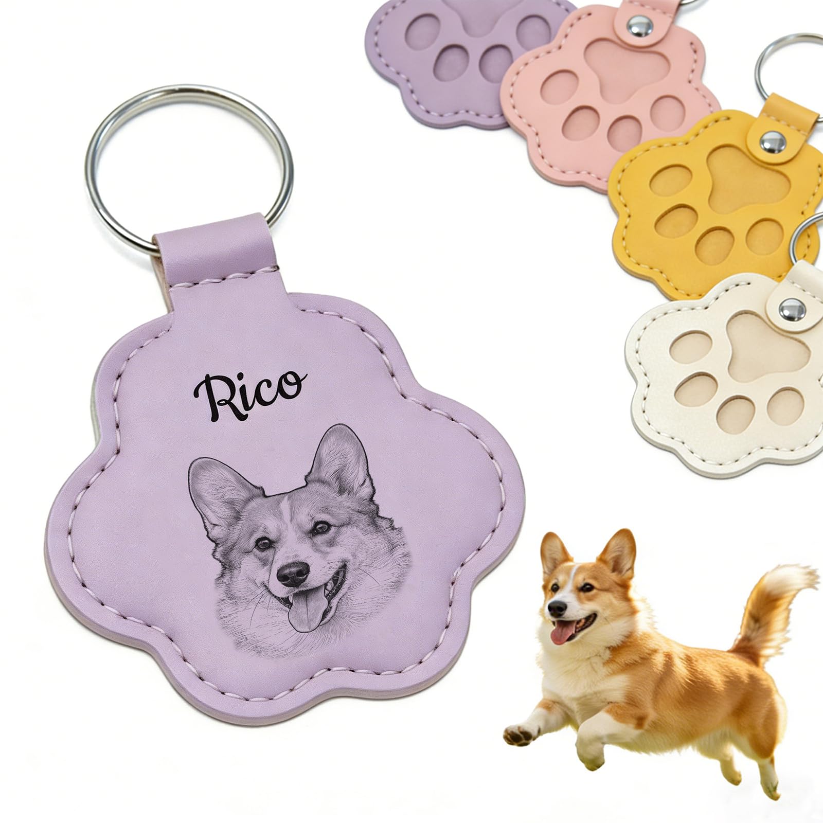 AnJeey Personalised Dog Memorial Keyring - Double-Sided Photo & Engraving, Pet Bereavement Gift, In Memory of Beloved Dog or Cat, Keepsake for Cat Owners Too (Love)