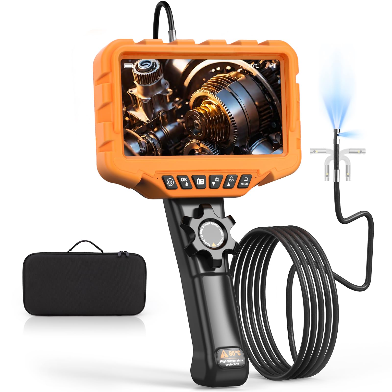 TURNRISE 210° Drehbar Endoskopkamera mit Licht 6,5mm Doppellinsen Rohrkamera 1080P HD Inspektionskamera 7 Zoll IPS Endoskop Kamera Endoscope Camera IP67 Wasserdichtes 32 GB Karte für Auto Rohrreiniger