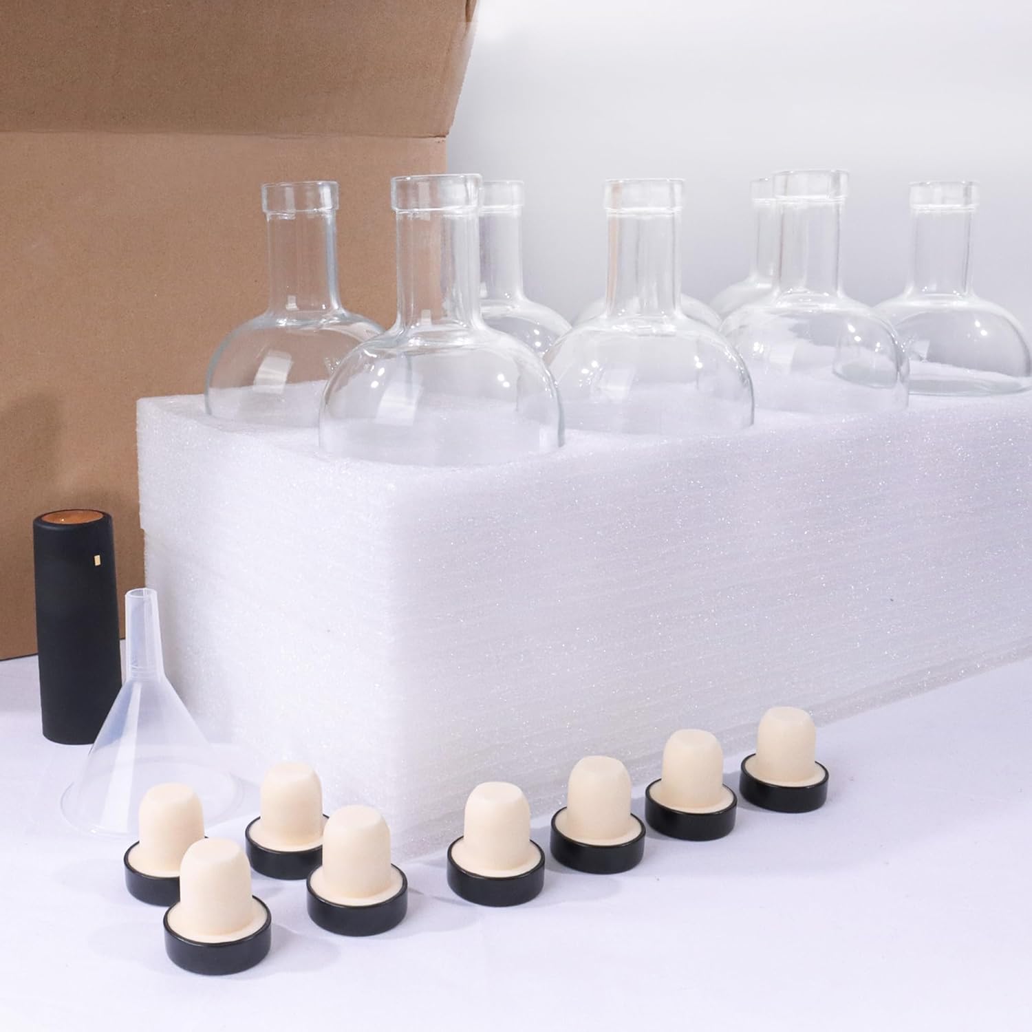 8 Pack 16oz Clear Glass Bottles with Cork Lids and PVC Shrink Capsules, 500ml Liquor Bottles with T-shaped Caps, Empty Heavy Base Wine Bottles for Wine, Whiskey, Soda, Beer, Juices, Beverages
