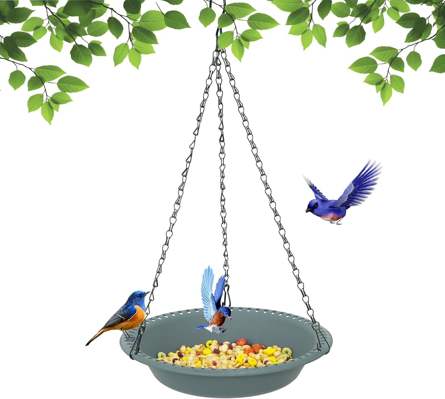 hanging bird feeder, hanging bird feeder tray 12 inch for attracting birds, birdfeeder hanging for garden yard outside, gray 12"(1pack) gray