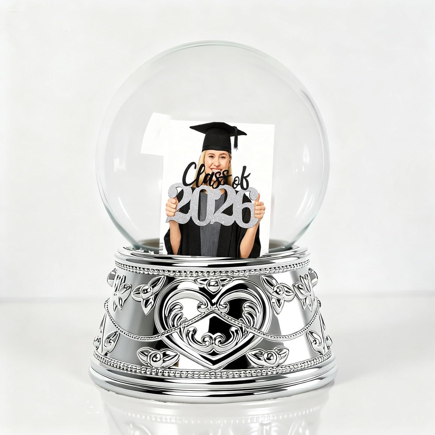 Snow Globe with 2 Sided Graduation School Photo Frame, DIY Large Double Snowglobe with Picture Insert, for Family, Friends, Couples.