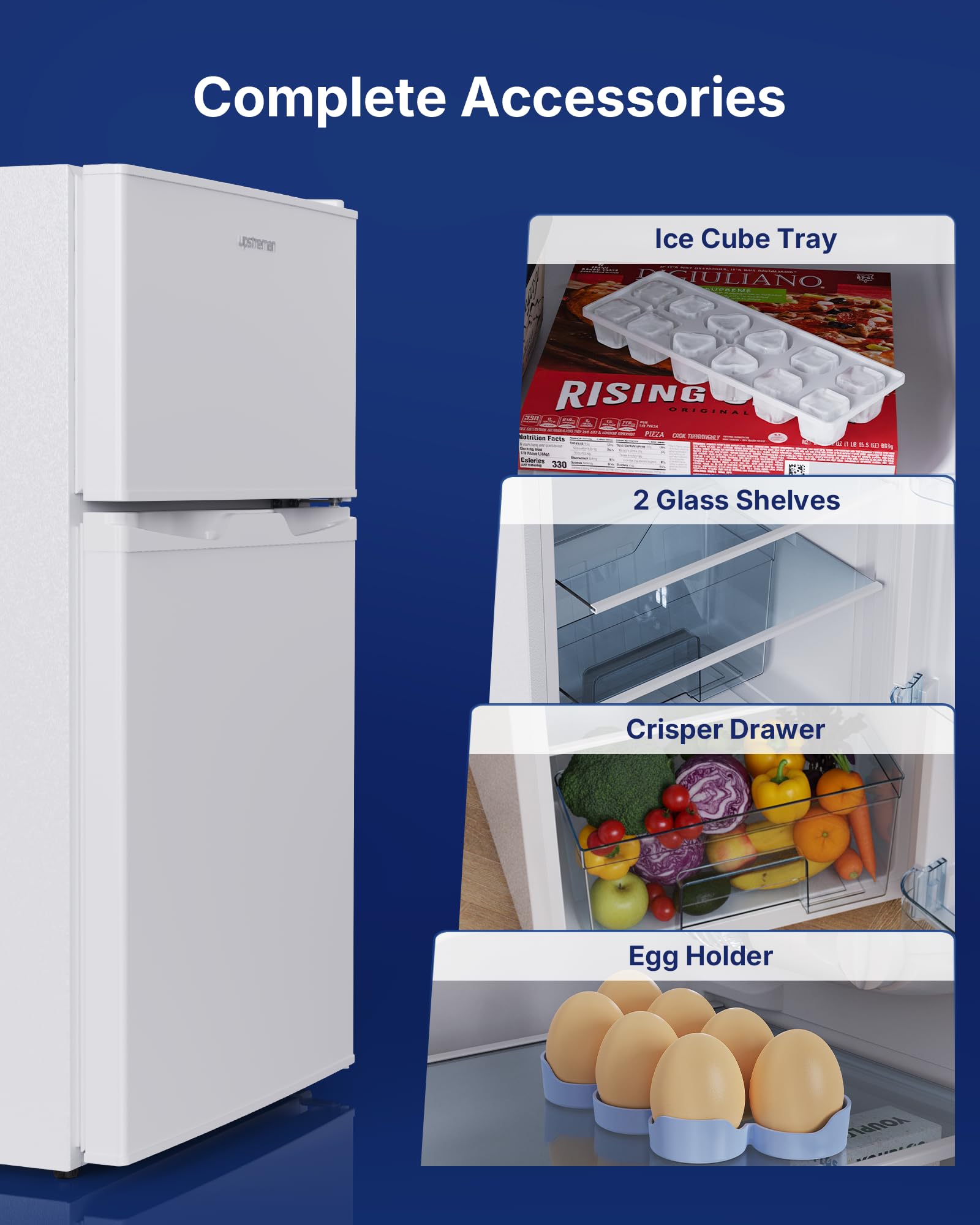 Upstreman 84L Under Counter Fridge Freezer, Small Refrigerator with Freezer, 39dB Quiet & LED Lighting, Freestanding Fridge with Reversible Doors, TM84 White — view 8