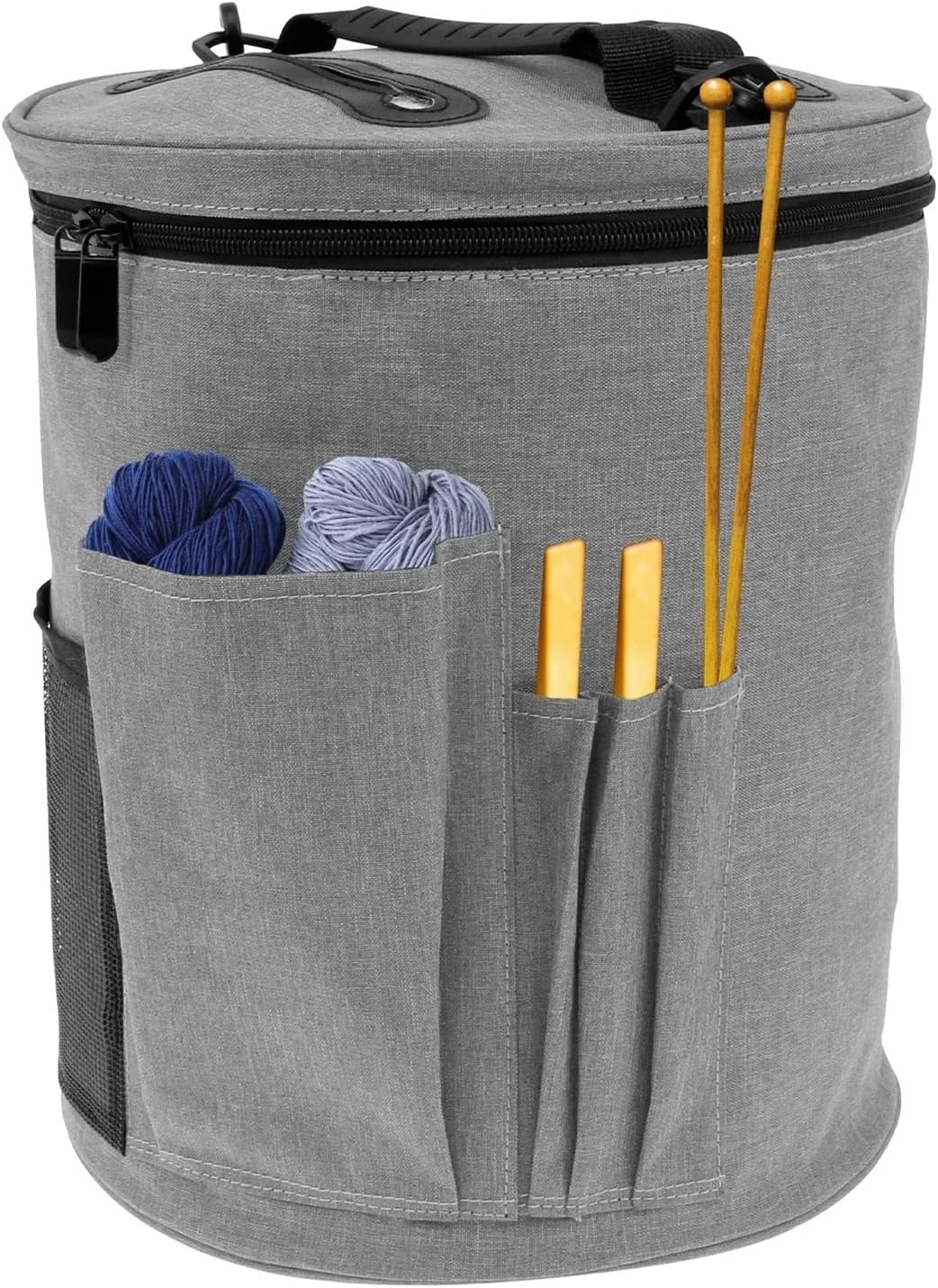Portable Crochet Bag Knitting Tool Storage Bag Yarn Crochet Organizer Tote Bag Large Capacity Portable with Front Yarn Needles Hooks Pocket Knitting Tools Storage Bag(Purple)