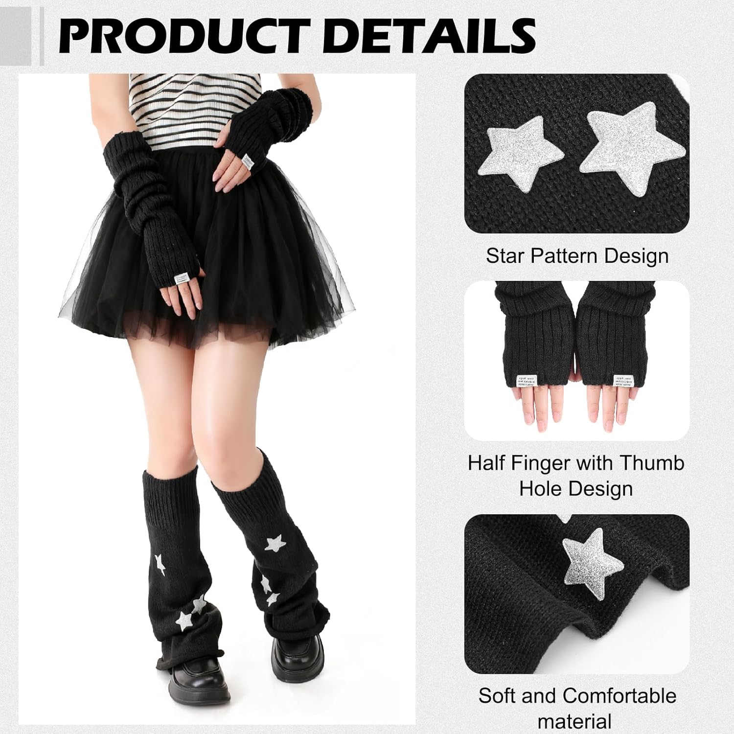 Y2K Beanies Crochet Hats for Women, Kawaii Accessories with Arm Warmer Star Leg Warmer for Japanese Harajuke Cosplay Lolita Rave Festival, Anime Cosplay - Image 2