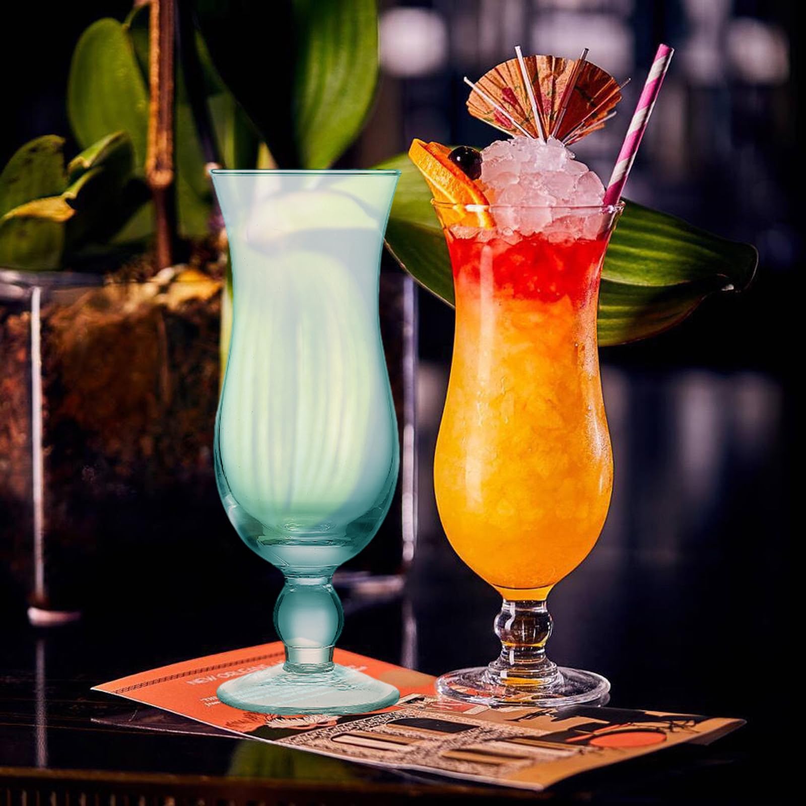 Nexboraque Confezione da 6 bicchieri Hurricane in vetro Pina Colada da 400 ml, trasparenti, per acqua, bevande, succhi di frutta, cocktail, birra corposa, bevande tropicali