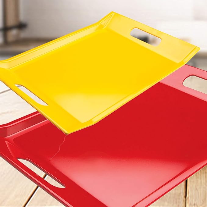 Iveo 100 Pure Melamine Serving Tray Set 2 Pcs Red + Yellow (15" + 17
