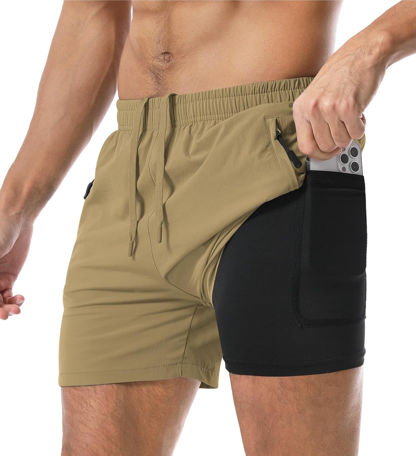 Aolesy Men's Gym Shorts Linerless & Liner - 5" Quick Dry Workout Running Shorts with Zip Pockets Sports Athletic Shorts