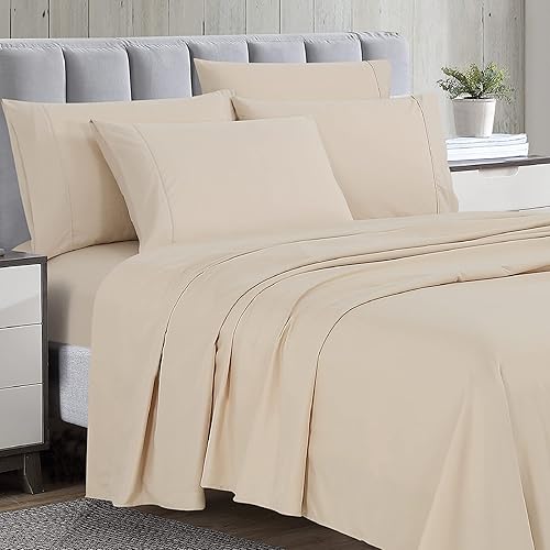 Home Basics - Juego de sábanas de microfibra cepillada ultrasuave de 4 piezas de 2.36 ozm, hipoalergénico, individual, color crema