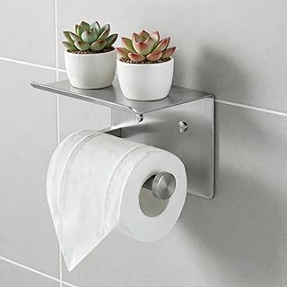 Toilettenpapierhalter mit Ablage, Hochfeste Edelstahl Bad-Accessoires, Selbstklebend & Bohrlos oder Schraubmontage Wandhalterung, Rostfester Badezimmerpapierhalter