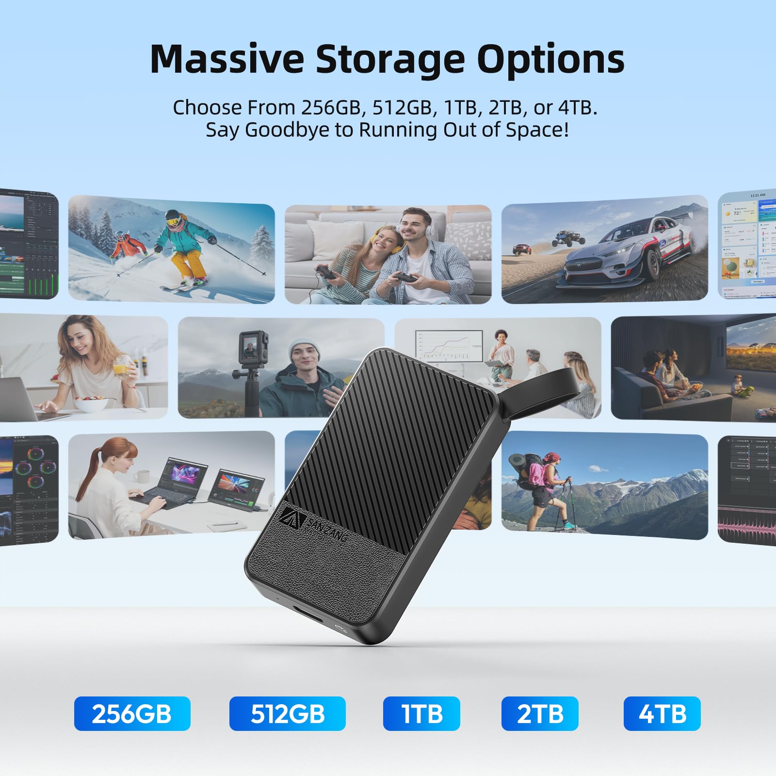 SAN ZANG MASTER Externe Festplatte 2TB,560 MB/s Lesen, 520 MB/s Schreiben,USB 3.2 Gen.1, Festplatte Extern für iPhone15-Serie, PC und Spielkonsole, Schwarz
