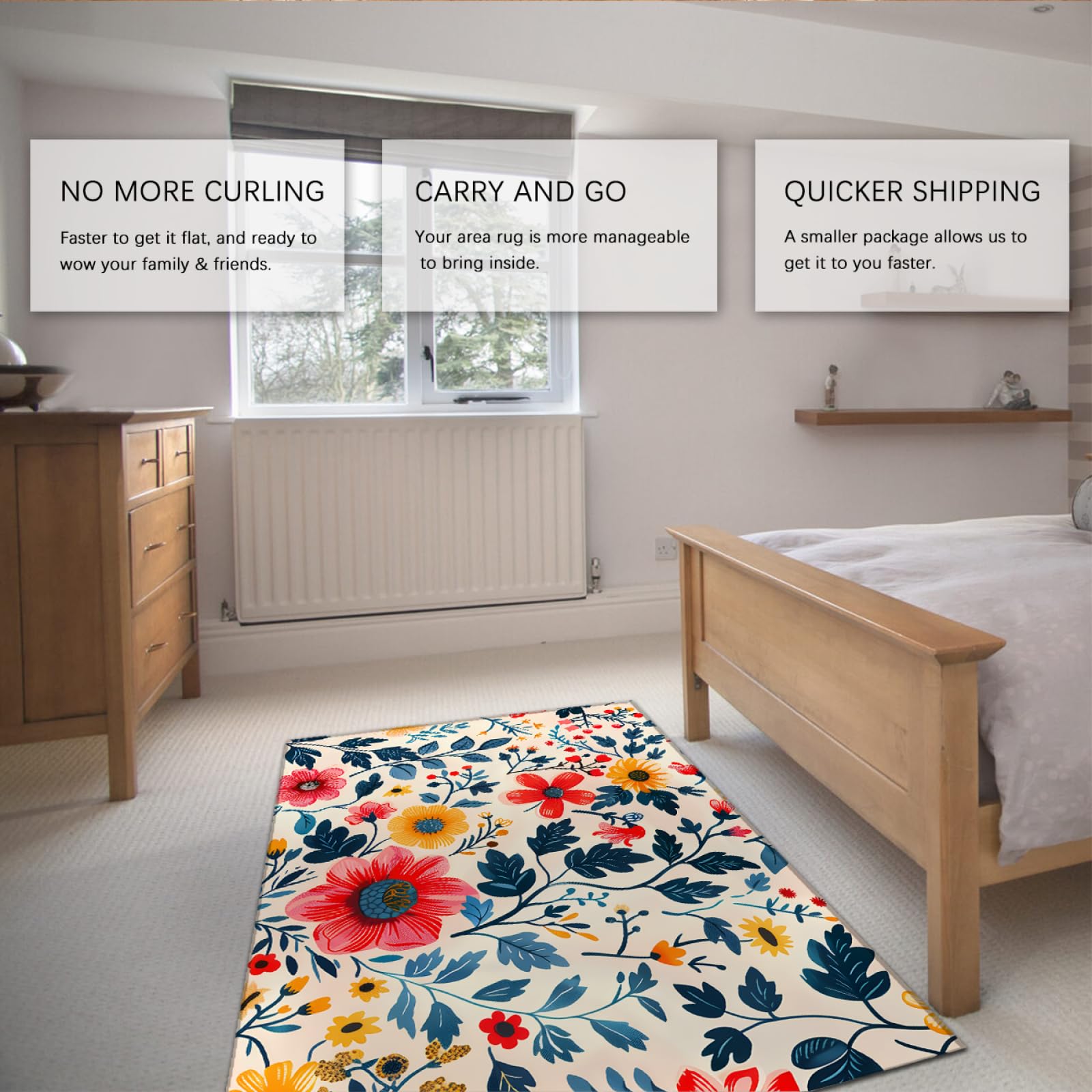 Tappeto di grandi dimensioni in stile nordico Tappeto Bohémien Plant Floral Patterns Tappeto Leggero Pieghevole Antiscivolo Tappetino per Camera Da Letto Soggiorno 60x120cm