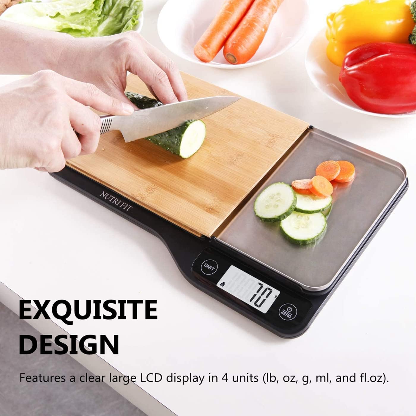 NUTRI FIT Food Scale - 3 in 1 Digital Kitchen Scale, Weight Grams and Ounces with Removable Cutting Board & Tray, LCD Display, 11lb 5kg, Easy for Cooking Baking & Meal Prep, Batteries Included