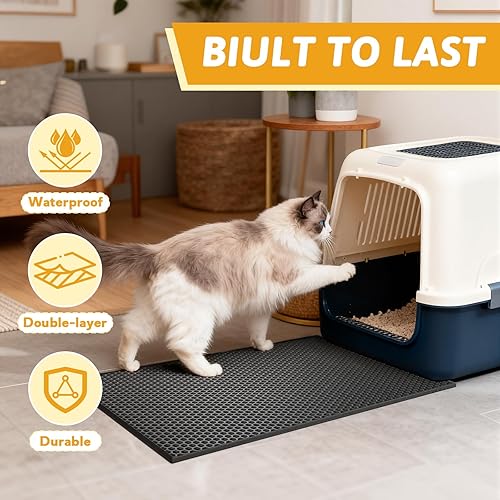 Miniatura 6 de Pieviev Paquete de 2 tapetes de arena para gatos, de doble capa, impermeable, a prueba de orina, tapete atrapador (24"X15", negro) Negro,Gris