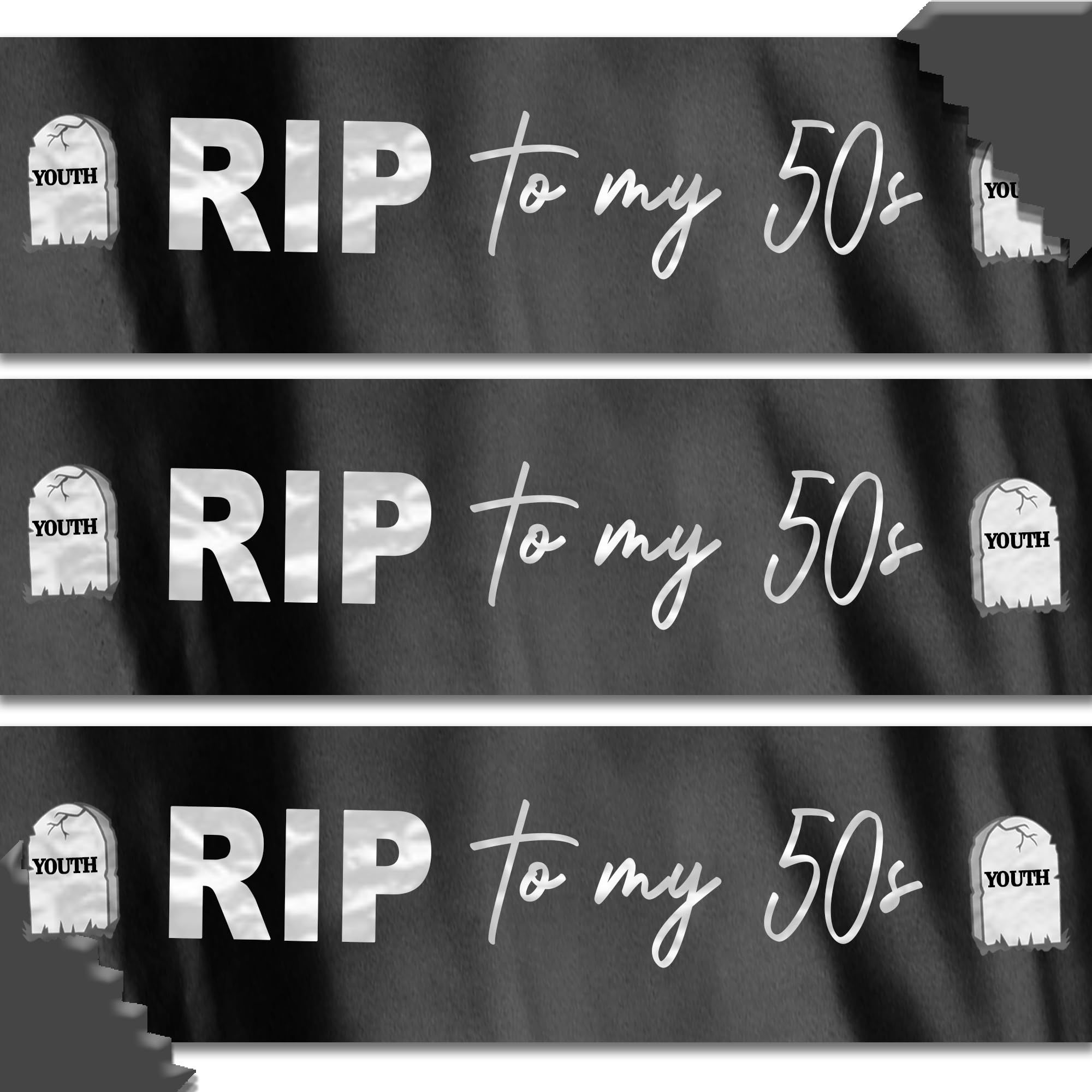 RIP to my 50s Banners - Pack of 3 Birthday Banner - 60th Birthday Celebrations Party Decorations | Satin Ribbon Black