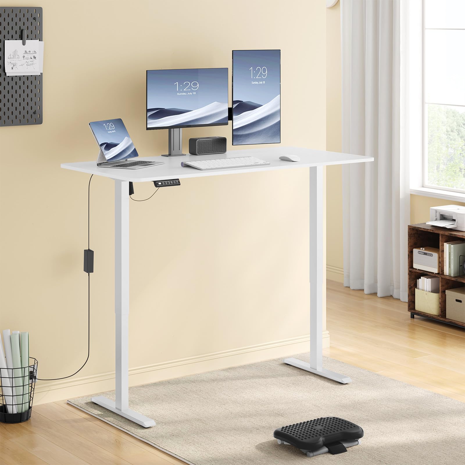 WOLTU Pied pour Bureau Assis Debout, Bureau Électrique, Blanc