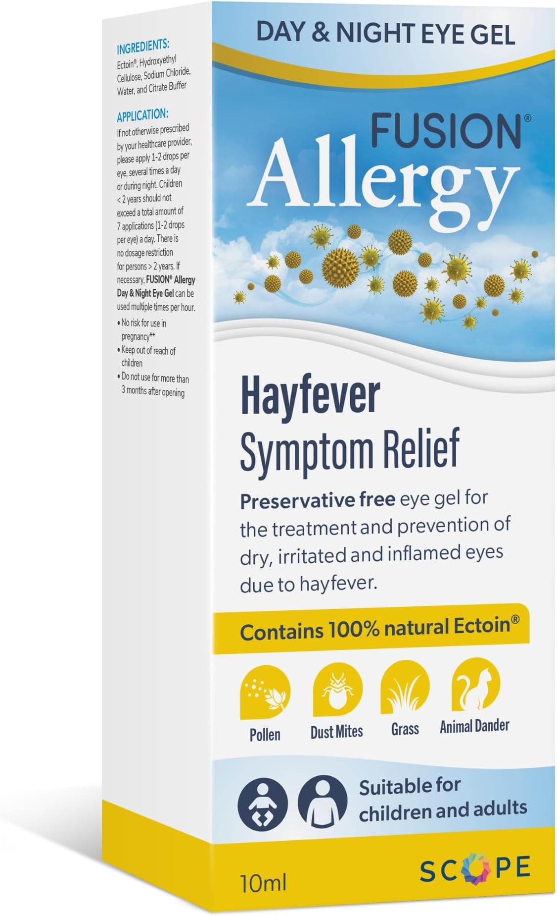 Fusion Allergy Day & Night Eye Gel with 100% Natural Ectoin - Drug Free Around The Clock Treatment and Prevention of Hay Fever Symptoms, Dry, Irritated and Inflamed Eyes (10ml - 220-250 doses)