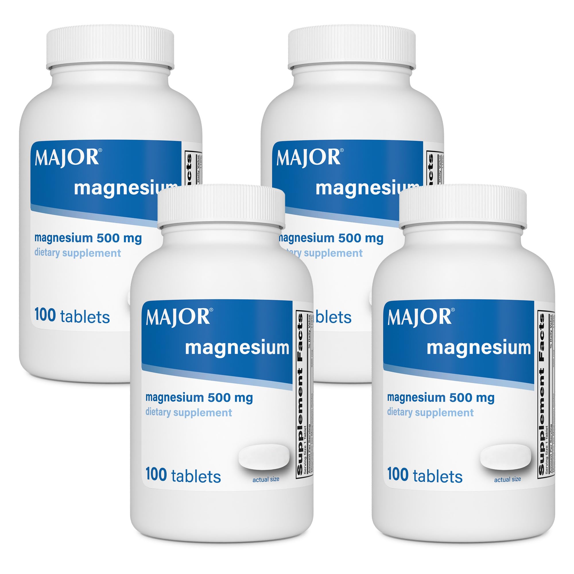 Major Magnesium 500mg - Magnesium Oxide Tablets - Dietary Supplement - 100 Count (4 Pack) 100 Count (Pack of 4)