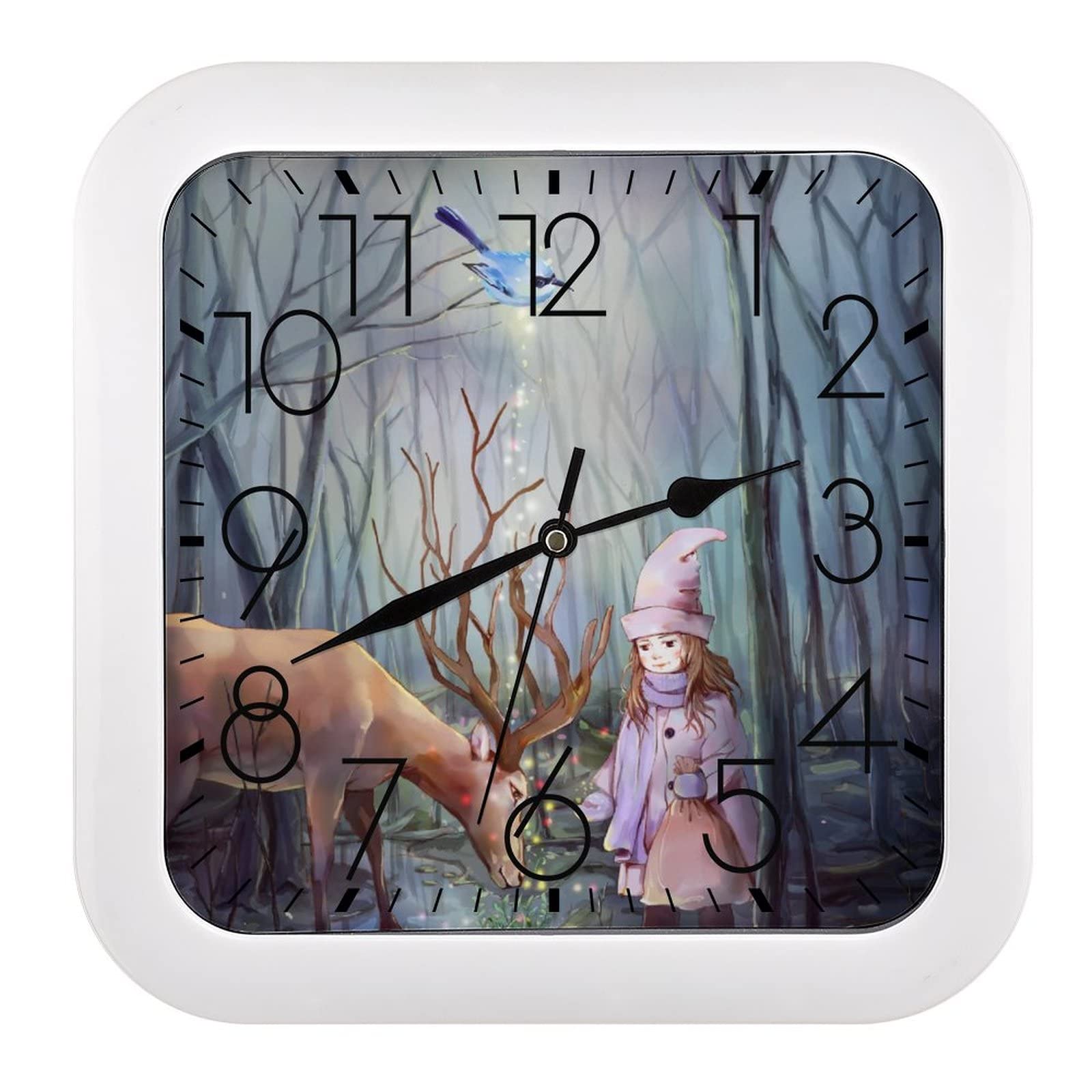 Horloge murale carrée cerf grands chiffres salon chambre cuisine