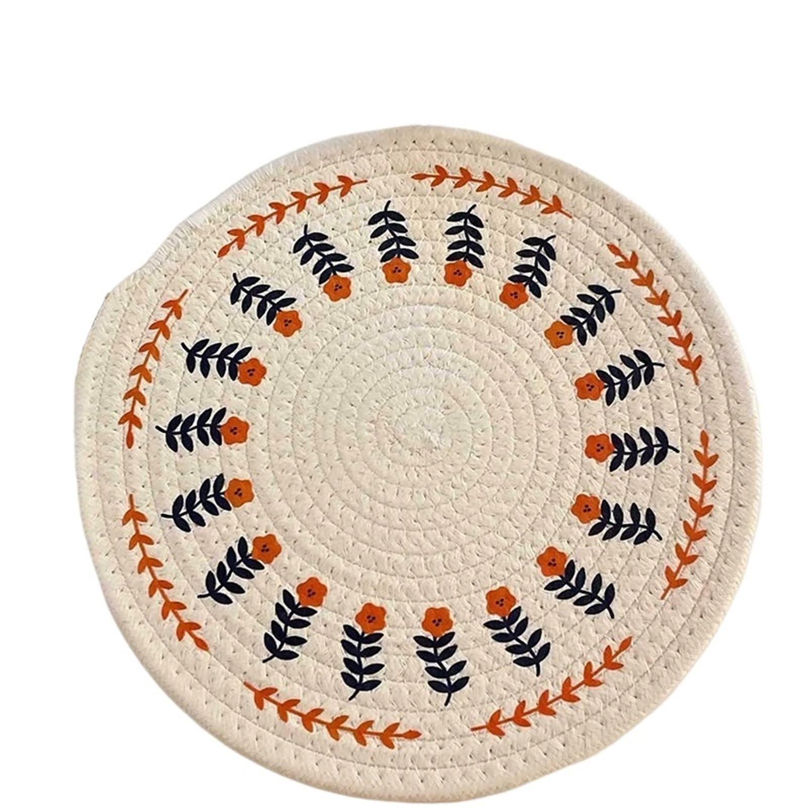 Cotton Coasters 5pcs Cotton Rope Woven Absorbent Flower Pattern Coaster Insulation Pot Mat Dining Table Decor Placemat(Color 01,24cm)