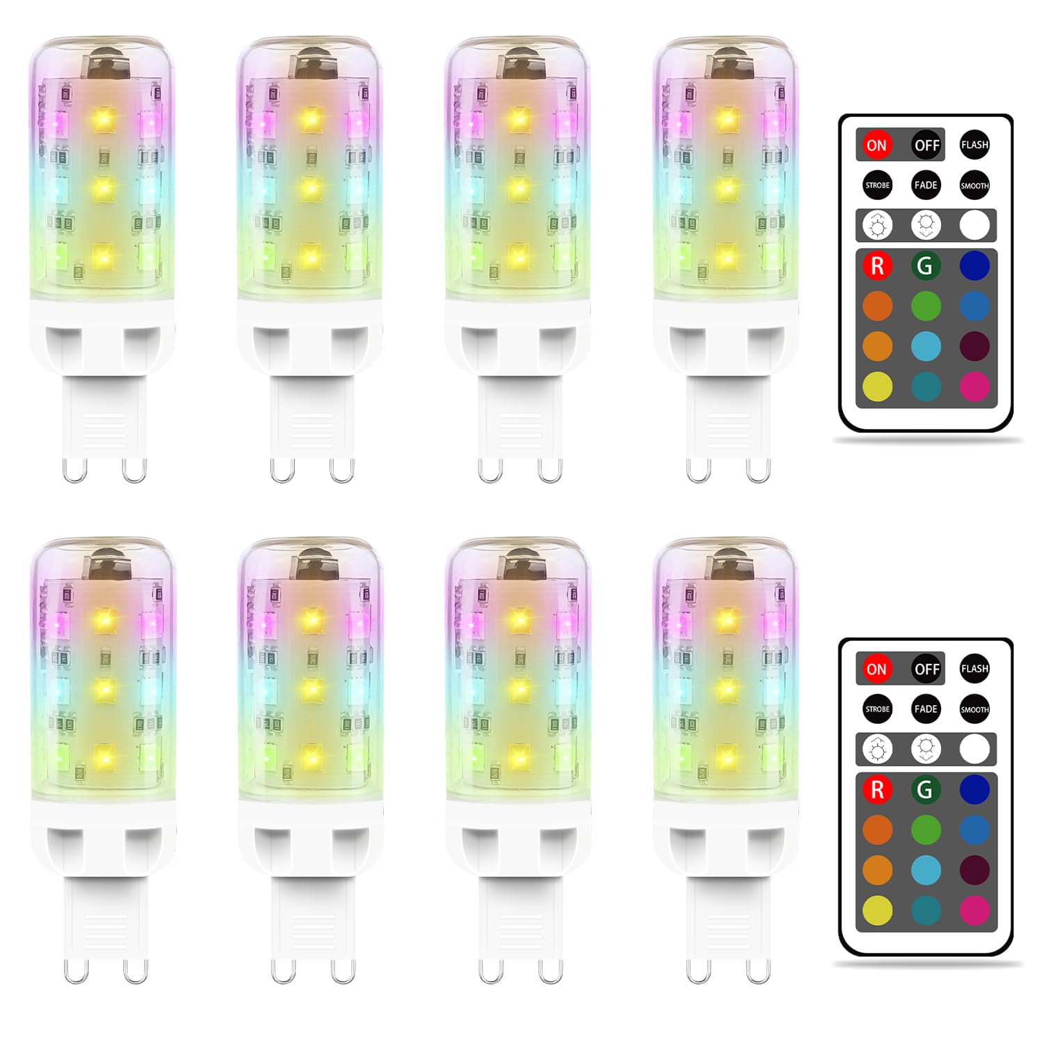 MDee G9 LED Bulbs Colour Changing Light Bulb with Remote Control, 2.5W RGB Light Bulb, G9 Dimmable LED Bulbs Warm White 3000K + 12 Color, Ideal for Home Mood Lighting, Bar, Party Decoration, 8 Pack