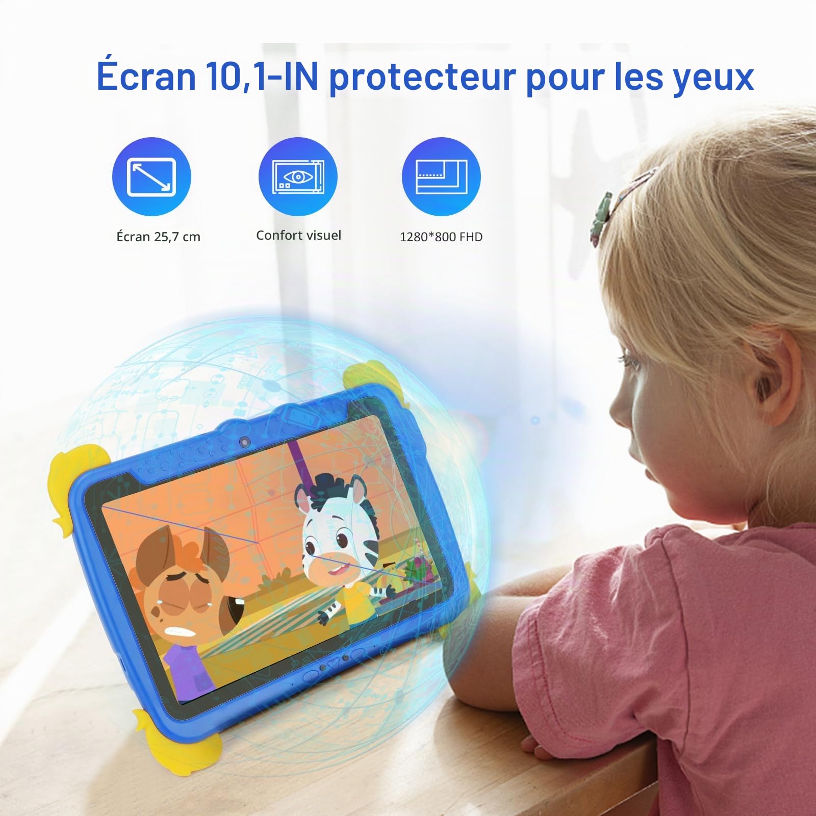 C idea Tablette pour Enfants de 3 à 7 Ans, écran Incell HD 10,1 Pouces, Android 13, Batterie 6000 mAh, Apprentissage, Tablette éducative pour Enfants de Moins de 12 Ans, Bleu