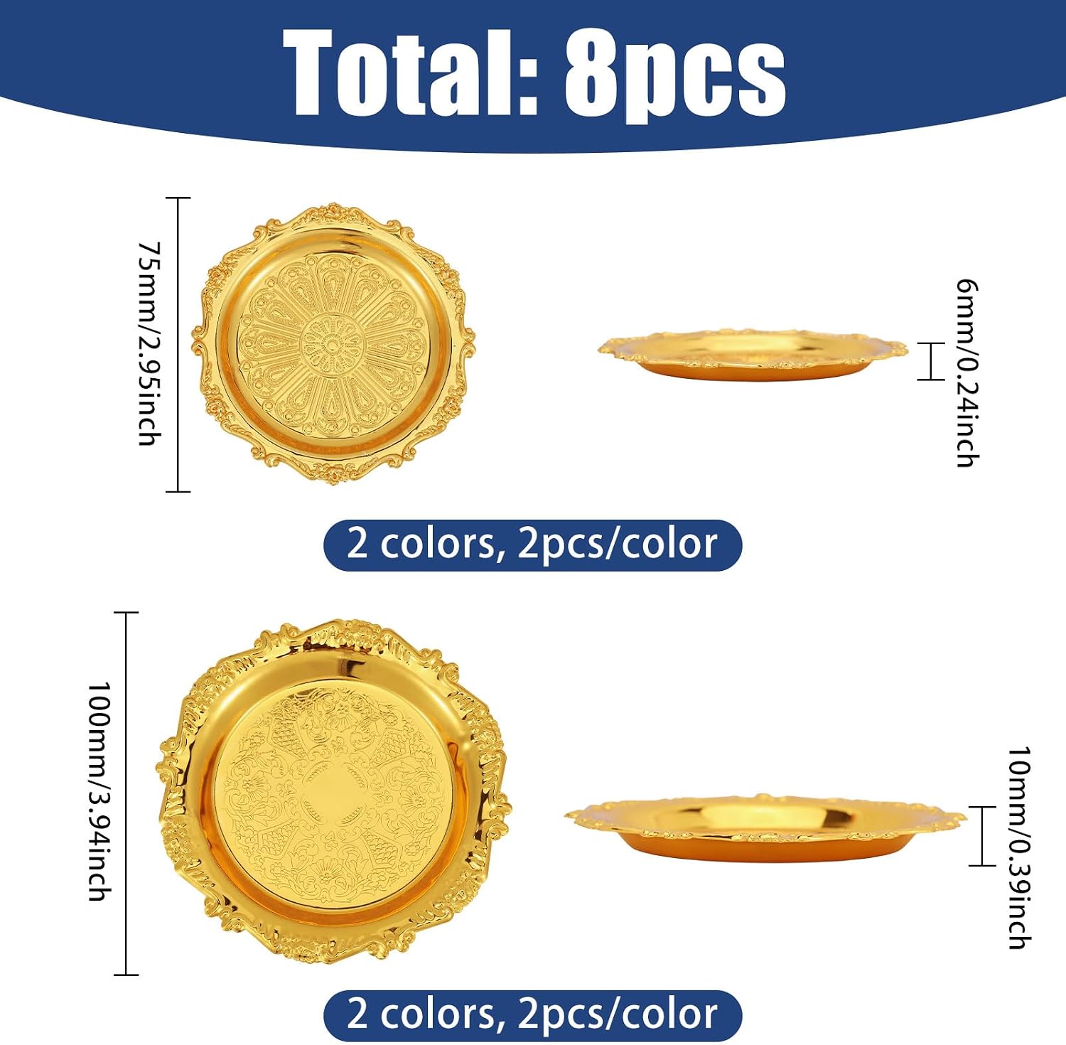 8 Pcs 4 Styles Vintage Dish Jewelry Tray Small Iron Trinket Dish Ring Holder Bowl for Necklace Bracelet Earring Rings Countertop Decor image 2