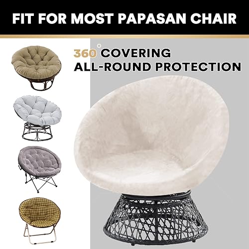 Miniatura 4 de PrinceDeco Funda redonda de terciopelo para silla Papasan (solo funda deslizante), funda de cojín para silla Papasan de alta elasticidad, protector