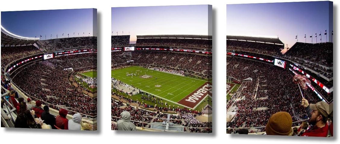 3 Piece Canvas Wall Art Bryant-Denny Stadium Paintings Home Decor American Football Game Prints on Canvas Alabama Sports Picture for Living Room Framed Stretched Ready to Hang, 36" Wx16 H