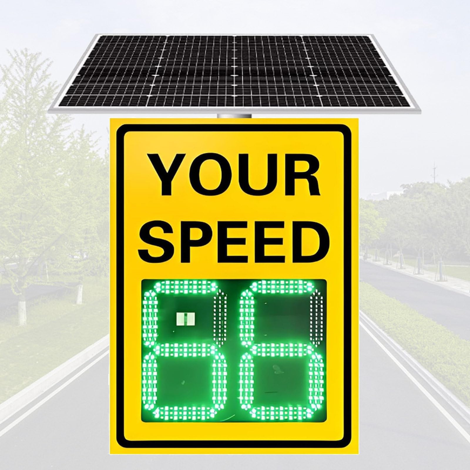 Señal de límite de velocidad de radar solar, detector de velocidad LED, distancia de detección de 300 m para seguridad en carretera y carretera
