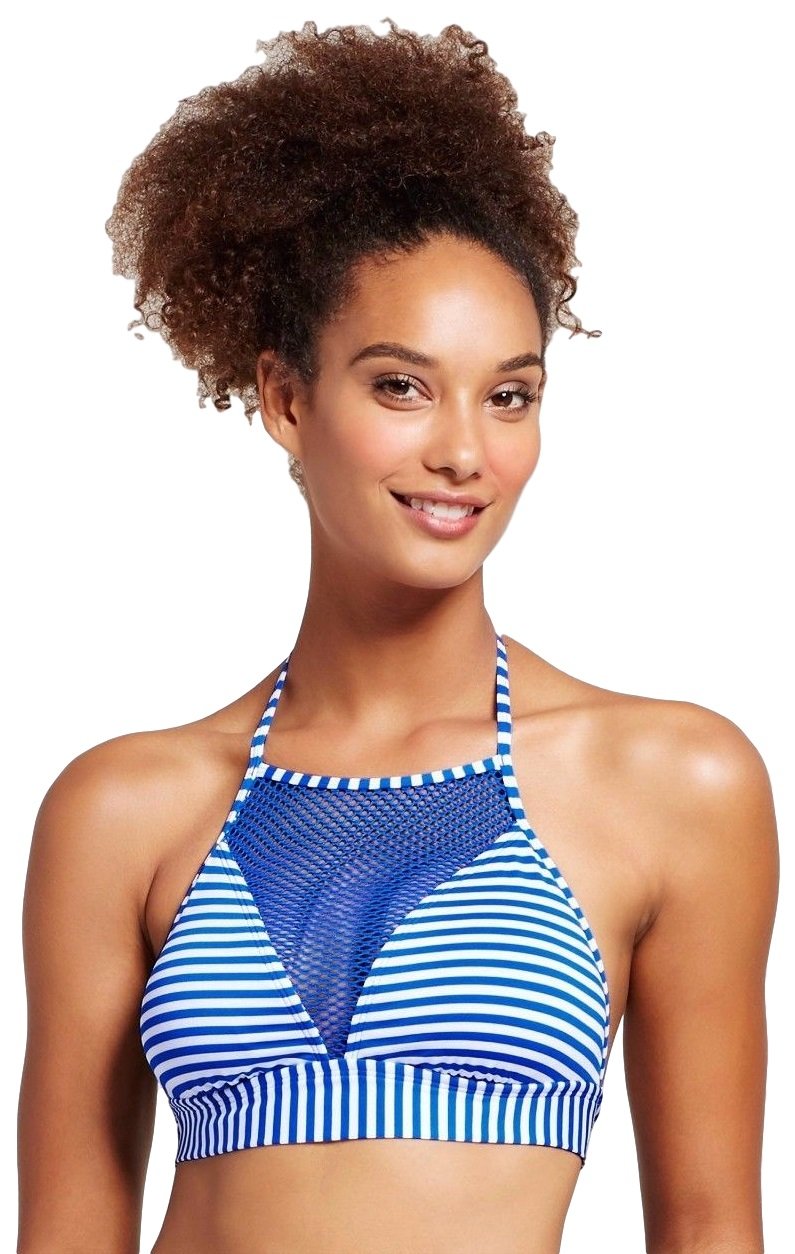 Mossimo Womens Mesh High Neck Halter Bikini Top Resort Blue