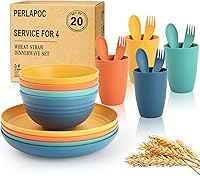 Perlapoc Wheat Straw 20-Piece Dinnerware Set for 4 - Unbreakable Multicolor Plates, Bowls, Cups & Utensils, Dishwasher Microwave Safe for Kids & Camping