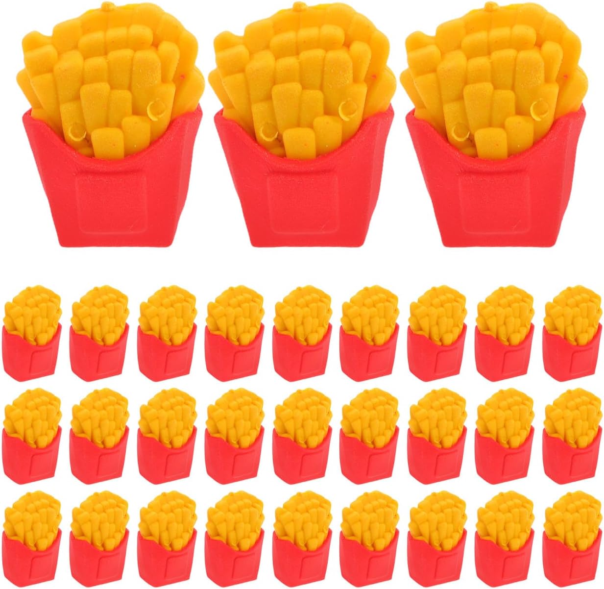 French Fries Erasers 30 Pcs Mini Food Erasers TPR Cute School Supplies for Kids Classroom Prizes Party Favors for Drawing and Desk Decor