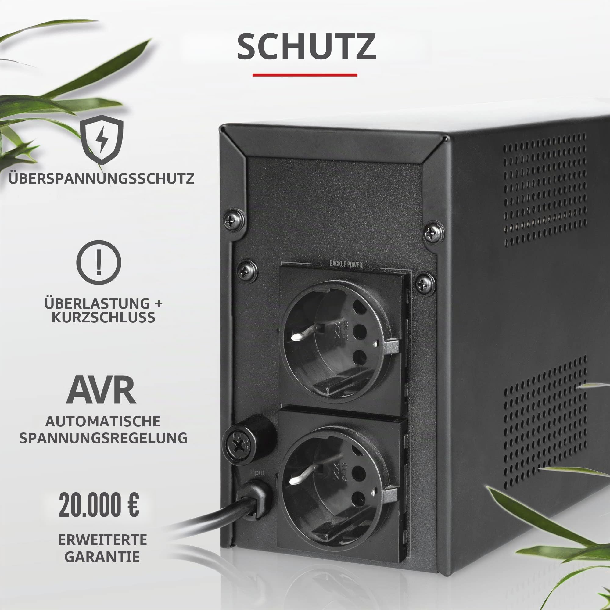 Trust Oxxtron Unterbrechungsfreie Stromversorgung mit 2 Steckdosen A Wand