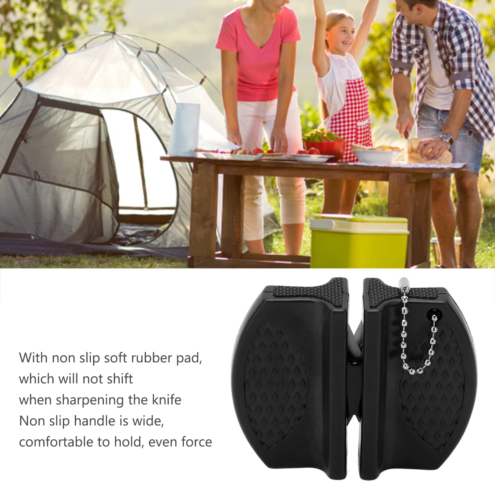 HERCHR Mini Knife Sharpener, Portable Double Sided Sharpening Tool Pocket Knife Sharpener with Keychain for Outdoor Fishing Hunting(Black)