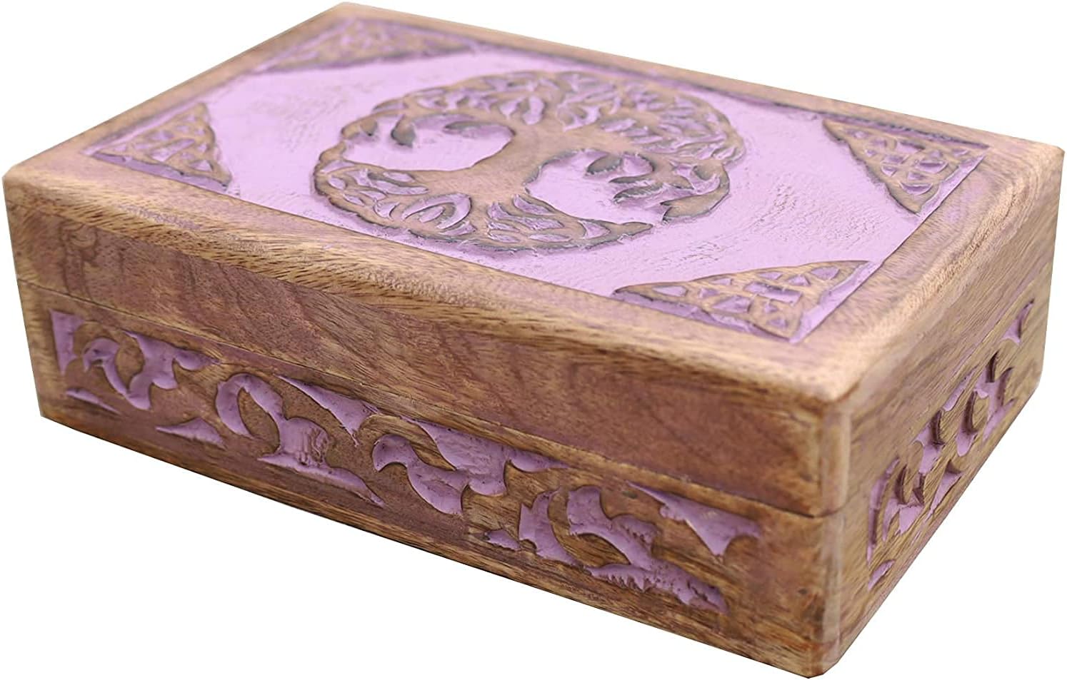 DharmaObjects Hand Carved Jewelry Trinket Keepsake Wooden Storage Box (Celtic Tree Of Life, Large)