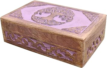 DharmaObjects Celtic Tree Of Life Hand Carved Jewelry Trinket Keepsake Wooden Storage Box Purple, Medium