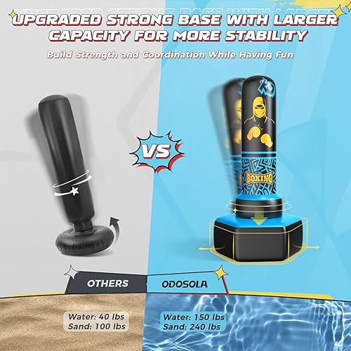 Miniatura 4 de Saco de boxeo inflable de 67 pulgadas independiente para niños de 3 a 12 años, juego de boxeo resistente para karate y taekwondo, bolsa de boxeo