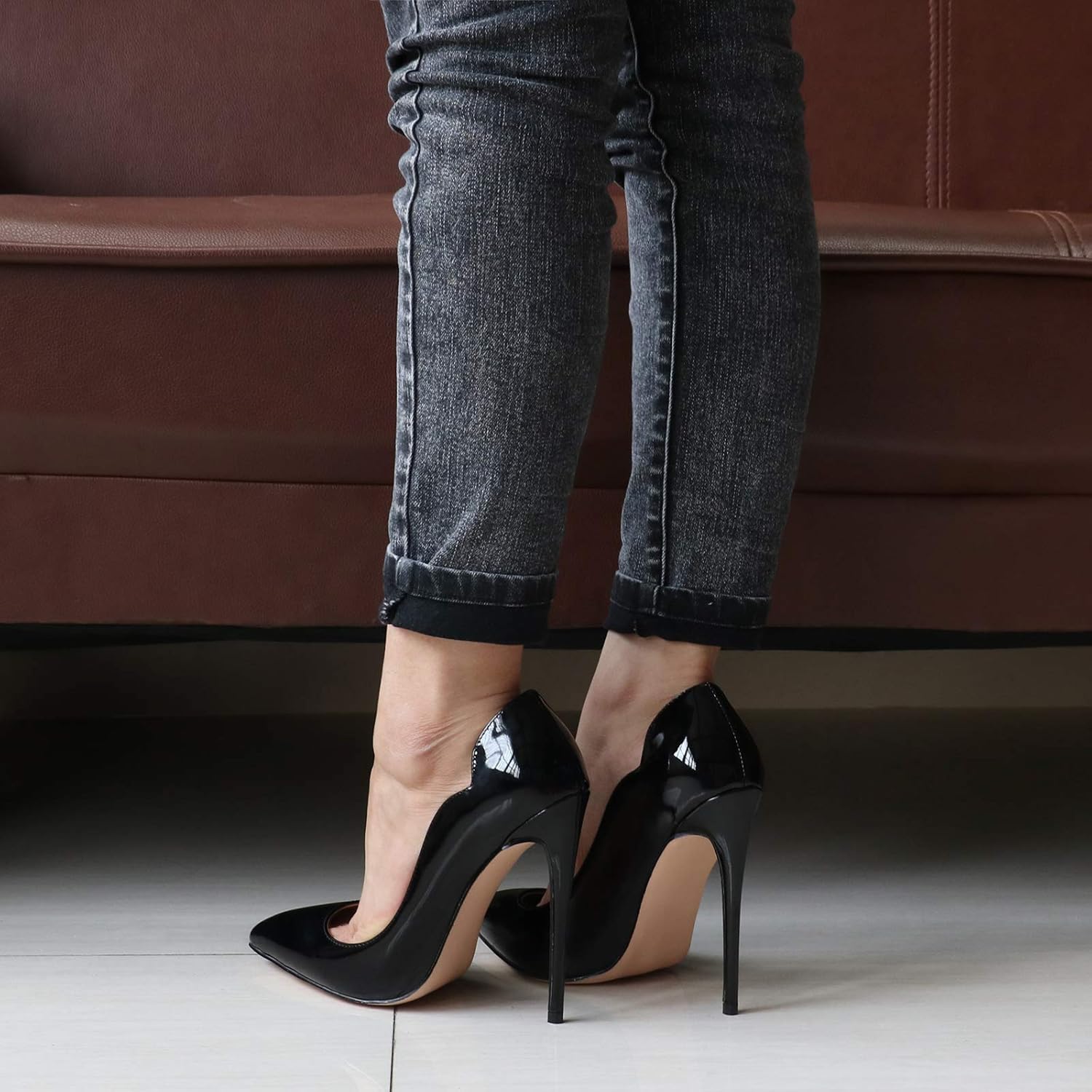 COLETER Women's Sexy Pointed Toe High Heels,4.72 inch/12cm Patent Leather Pumps,Wedding Dress Shoes,Cute Evening Stilettos - Image 2