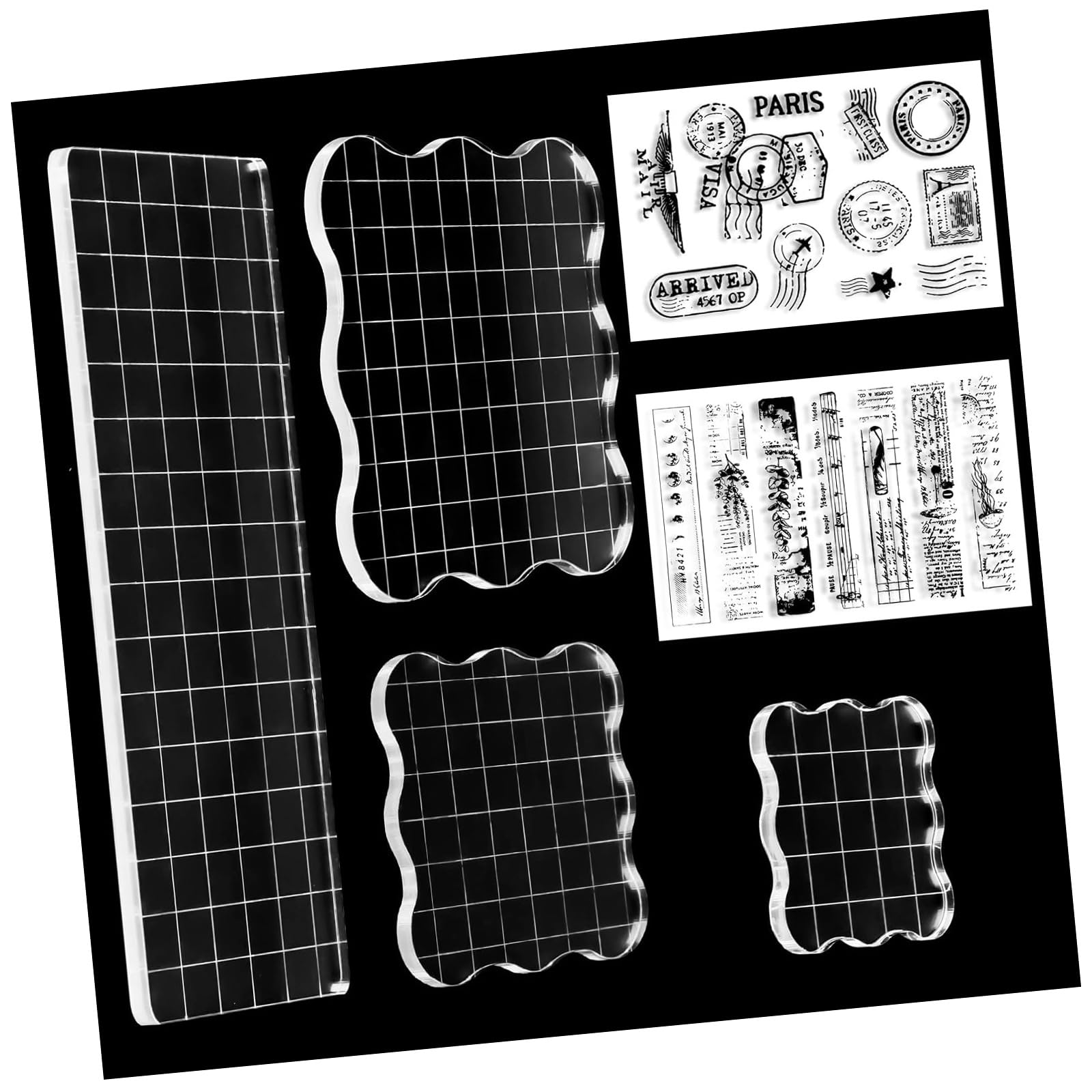 Lot De 6 Blocs Tampons En Acrylique Transparent - 4 Tailles, Avec Quadrillage, Pour Scrapbooking