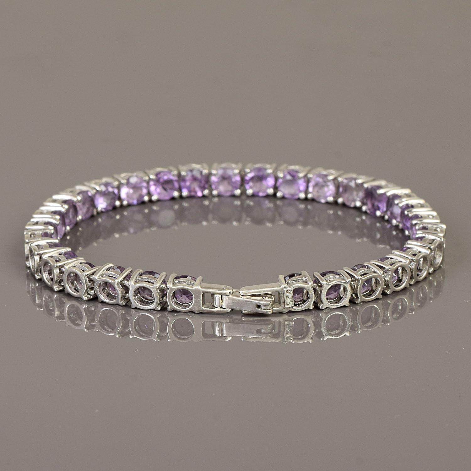 Pulsera de tenis de amatista para mujer, piedra natal de febrero, piedra preciosa morada facetada redonda, plata de ley 925, chapada en rodio blanco, cierre de caja, joyería fina
