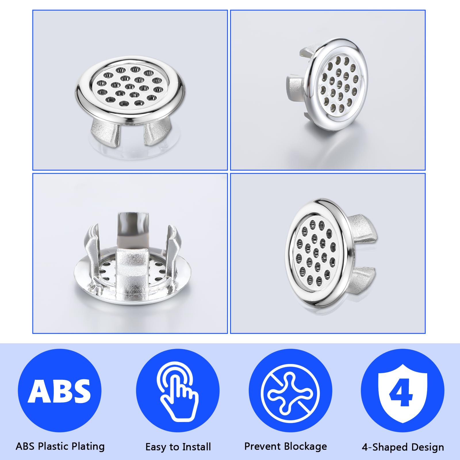 8 piezas: cubierta de rebosadero de lavabo, revestimiento de sifón, anillo de rebosadero, tapón de rebosadero, anillo decorativo, cubierta de desagüe galvanizada redonda para baño, cocina y