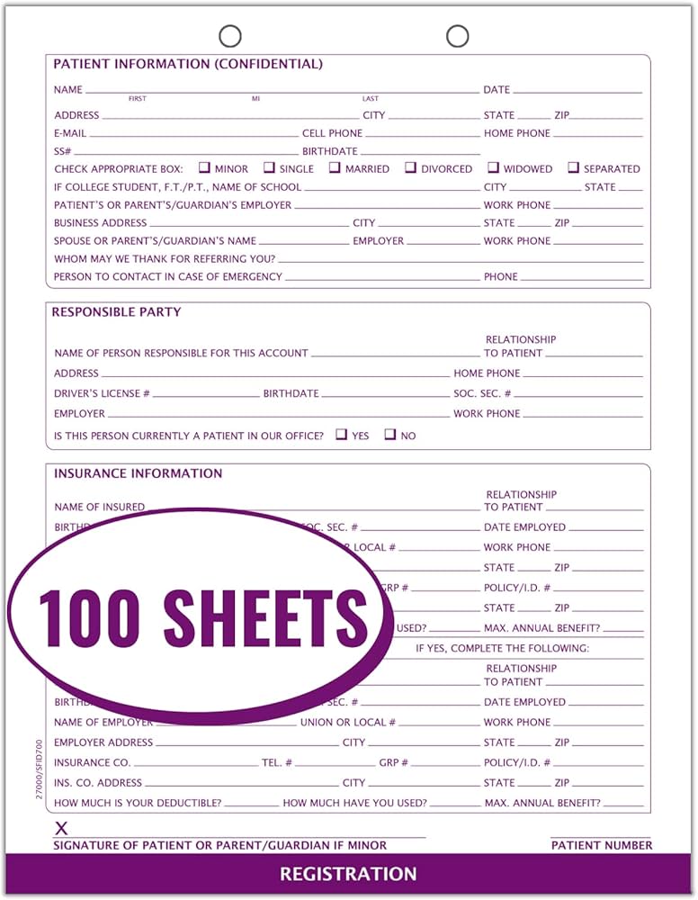 amazon-com-medical-and-dental-patient-registration-forms-8-1-2-x-11-letter-size-with-2-file-holes-intake-forms-doctor-stuff-dark-purple-pack-of-100-sheets-perfect-for-dental-and-physician-offices for Free Printable New Patient Dental Forms Amazon.com: Medical and Dental Patient Registration Forms, 8-1/2