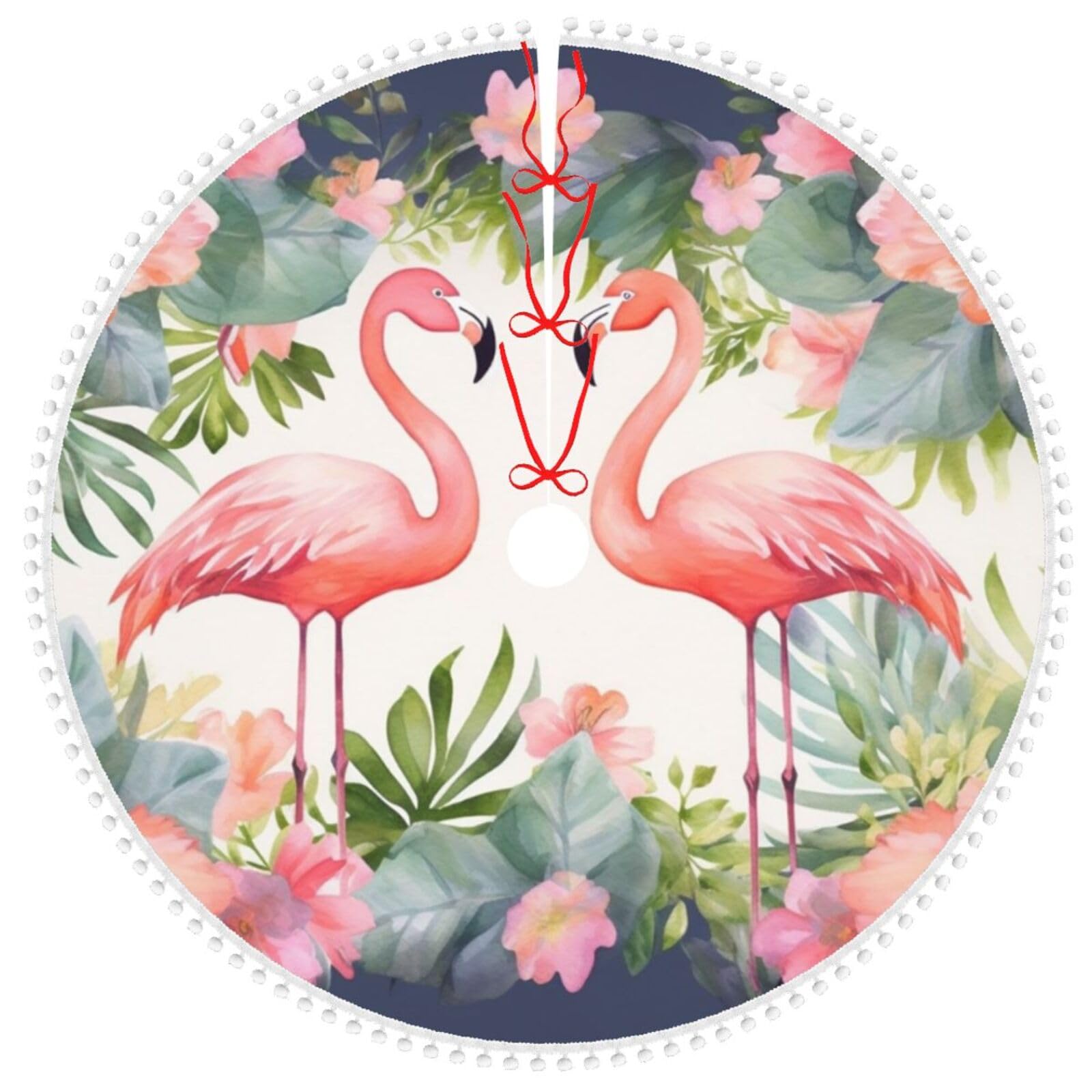 Tapis de sapin de Noël traditionnel flamant rose imprimé floral