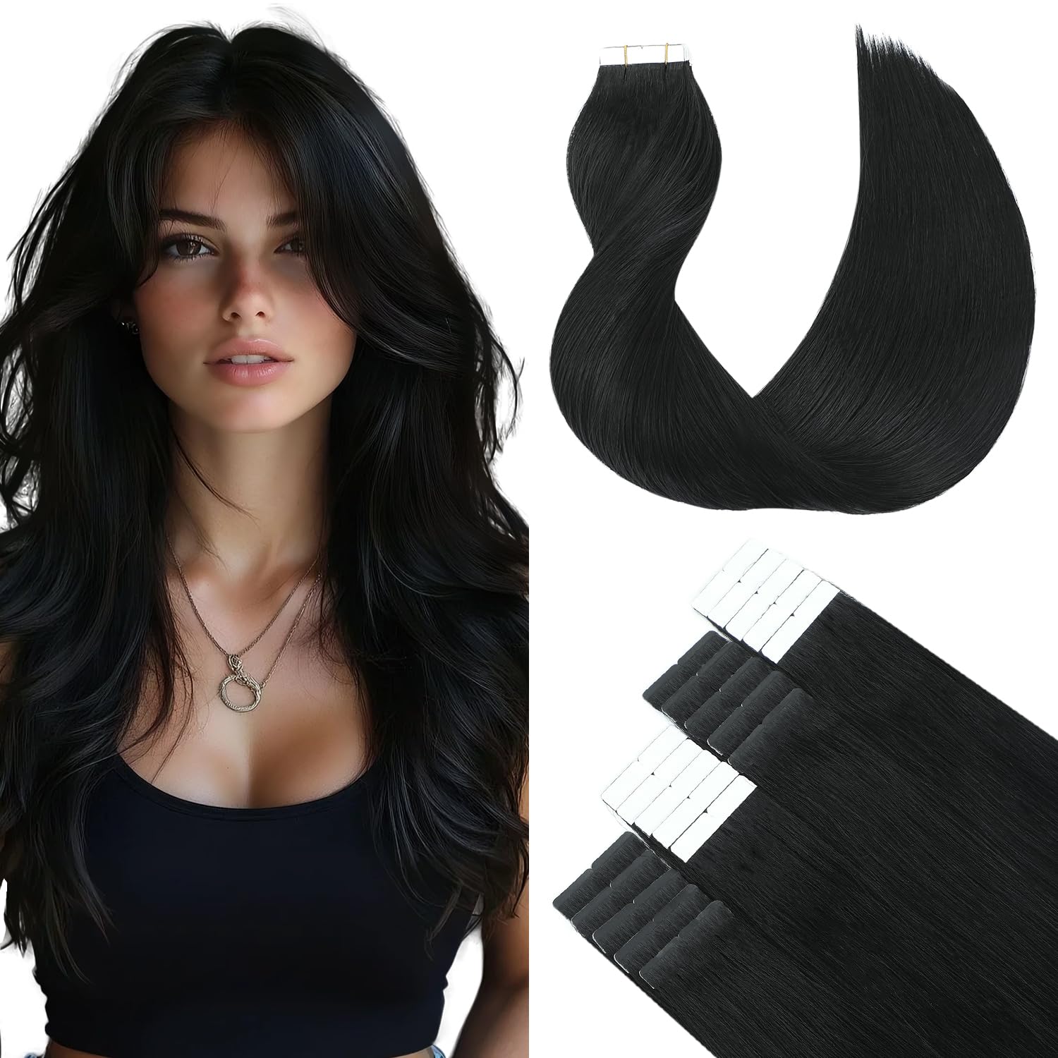 Amazon.com : SURNEL Tape in Hair Extension Human Hair Double  display picture 2