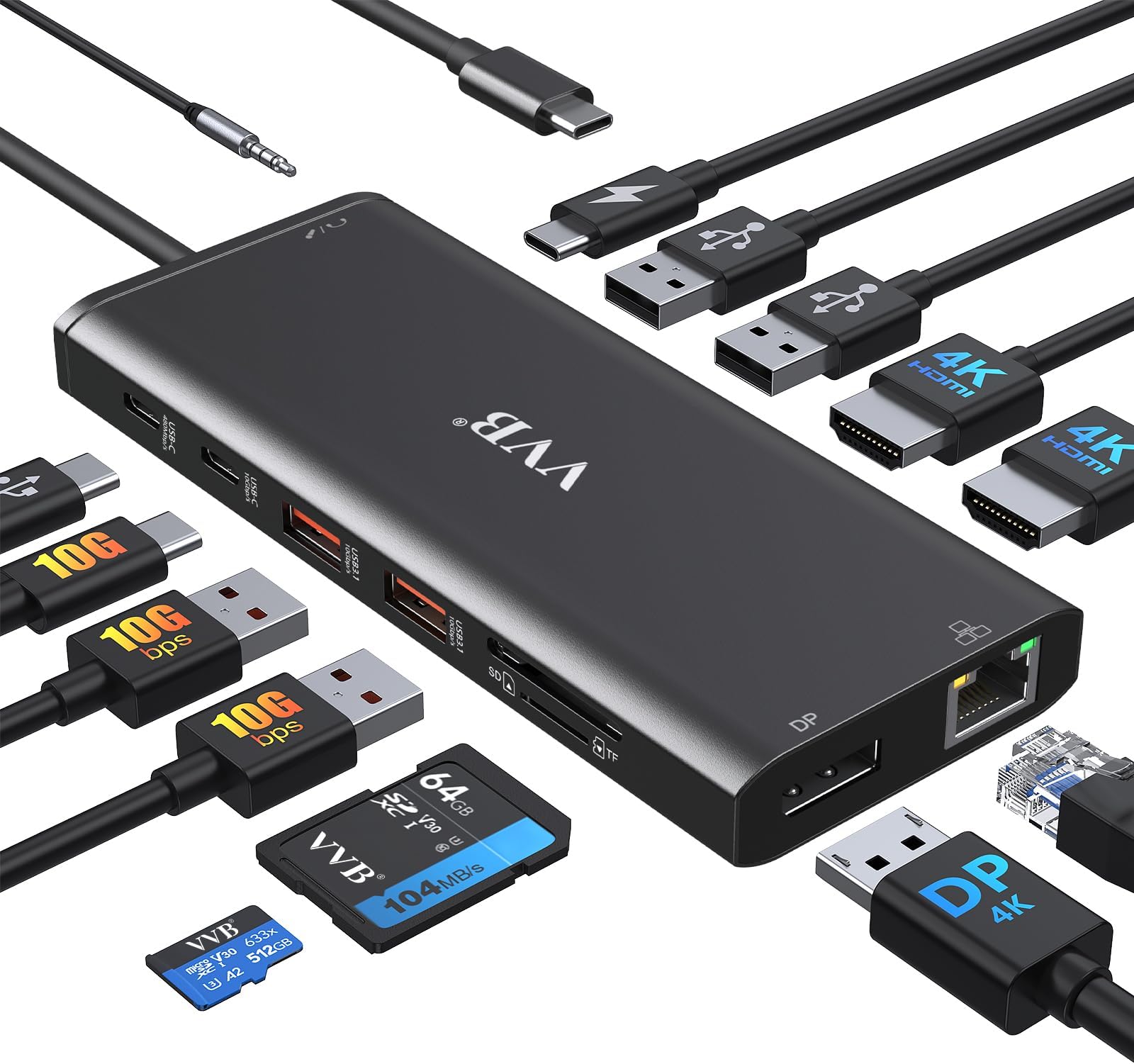 USB C Docking Station Dual Monitor for Dell/Lenovo/HP Laptop Docking Station HDMI USB C Hub Multiport Adapter Dongle Dock USB C to 2 HDMI +DisplayPort+Ethernet+4USB+2USB C+100W PD Charger+SD/TF+Audio