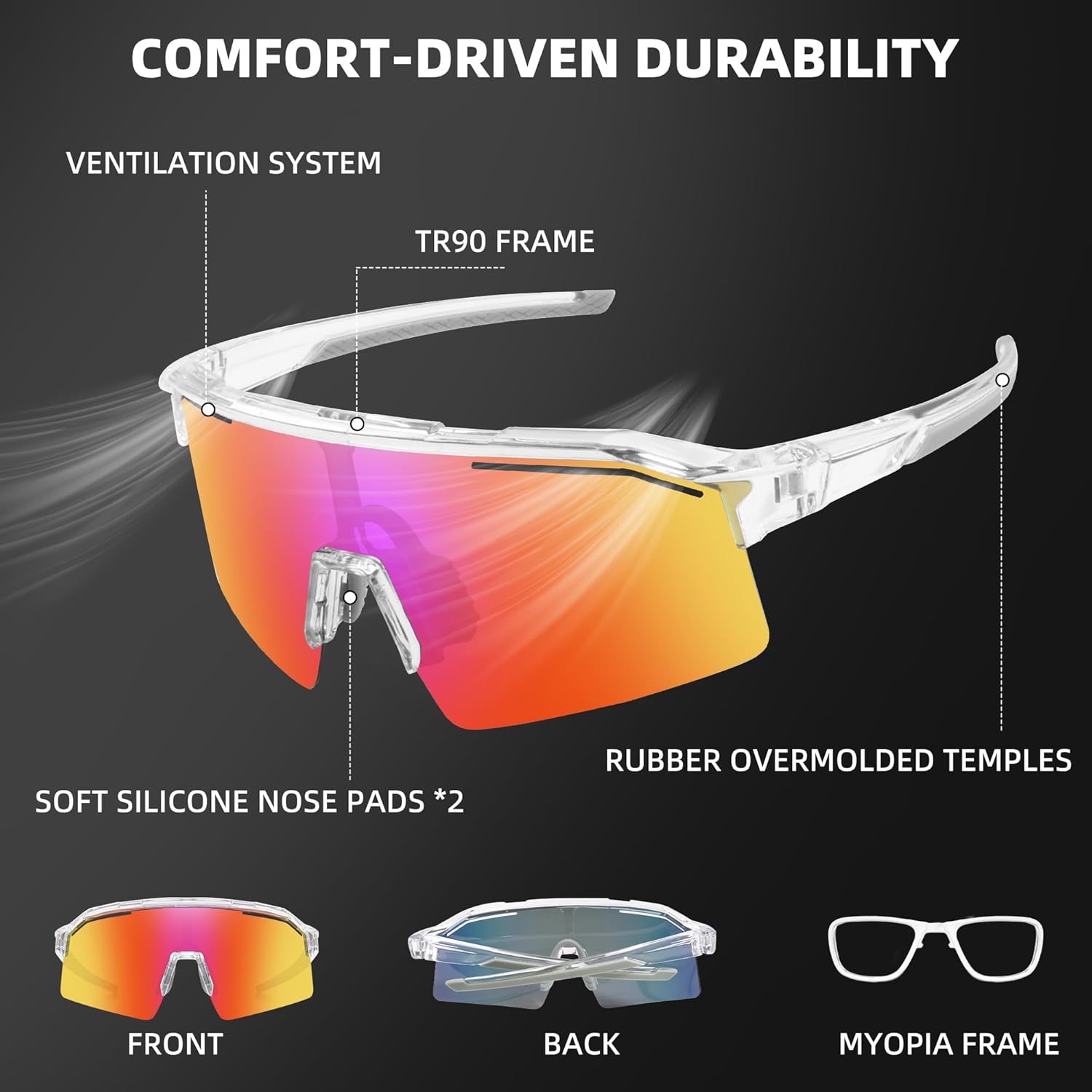 Sunbowglint Sports Sunglasses for Men Women Unbreakable UV400 Protection Goggles Baseball Running Cycling Glasses - Image 5
