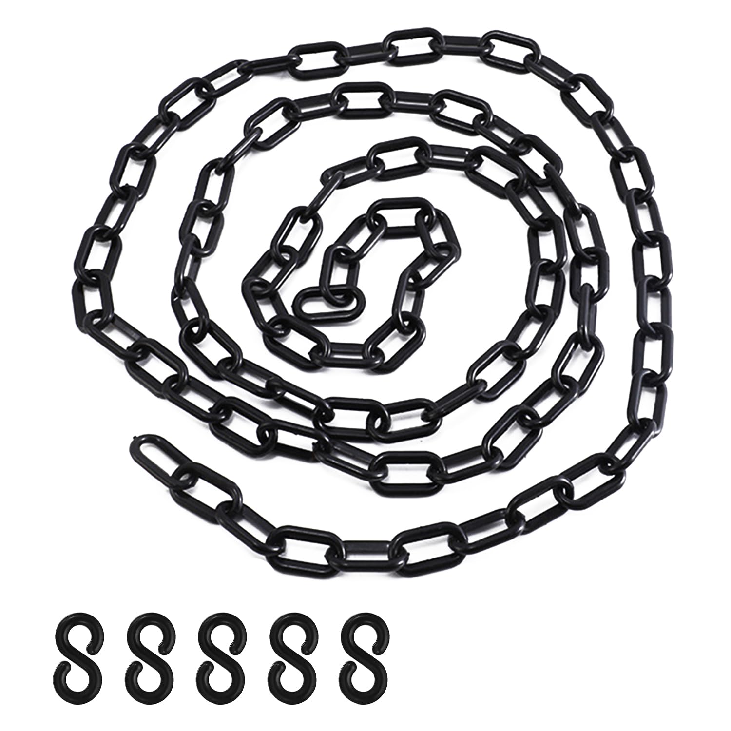 1.5 Metri Catena di Plastica Nera, 6mm Barriera a Catena per Parcheggio, Barriera di Sicurezza in Plastica con 5 Ganci, per Avviso di Sicurezza Parcheggio, Controllo Della Folla, Traffico, Coda