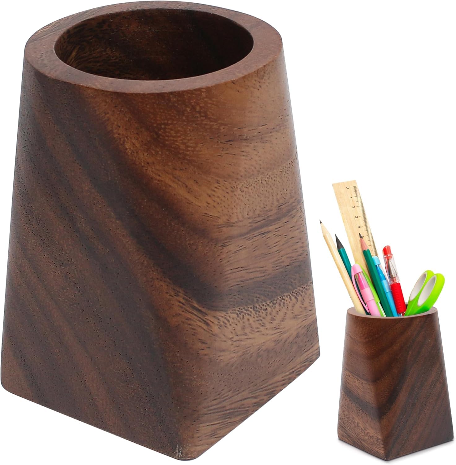 Fanxinzttc Walnut Wooden Pencil Holders, Wooden Desk Pen Holder, Office Supplies Organizer Caddy Stand for Desktop Supplies Accessories Makeup Brushes Stationery Offices Decoration