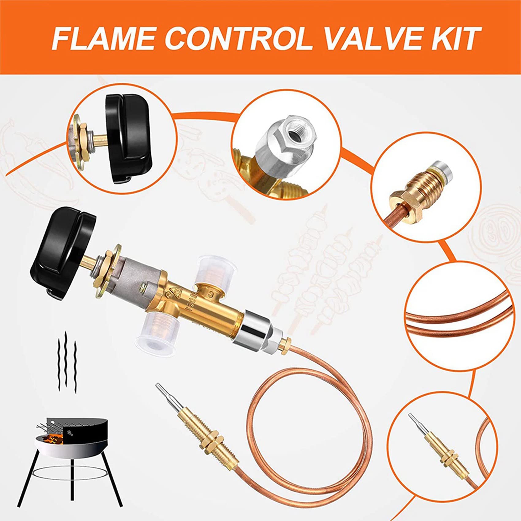 3X Kit de Válvula de Control de Seguridad de Falla de Chimenea de Gas LPG de Baja Presión Reemplazo de Termopar de Calentador de Gas 5/8-18UNF