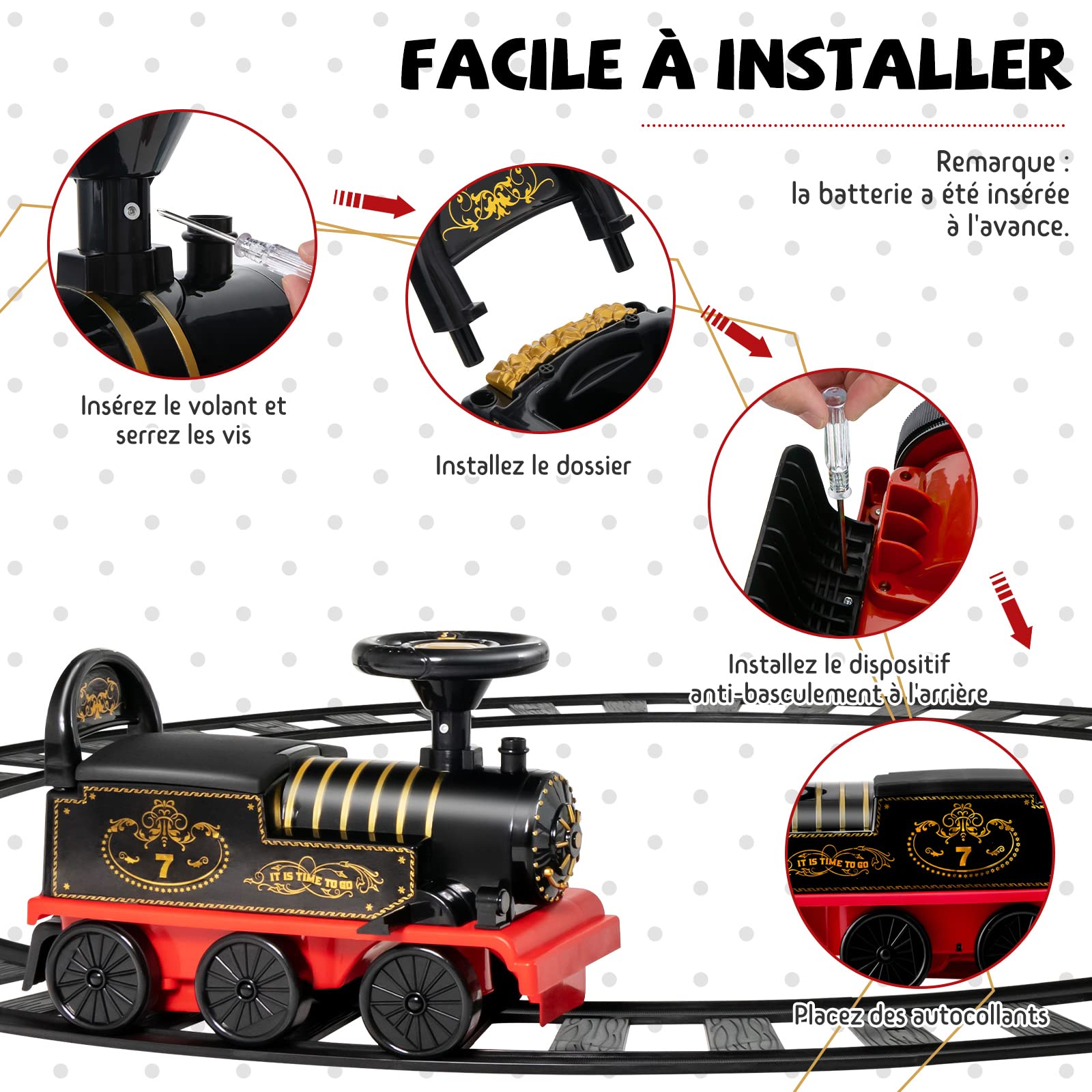 COSTWAY Train Porteur électrique Pour Enfants – 16 Rails, Lumières, Sons, Coffre De Rangement, Forme Lion, 25 Kg Max, Dès 3 Ans